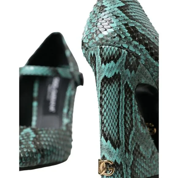 Dolce & Gabbana Aqua Python Leather Mary Jane Pumps Shoes - Picture 7 of 9